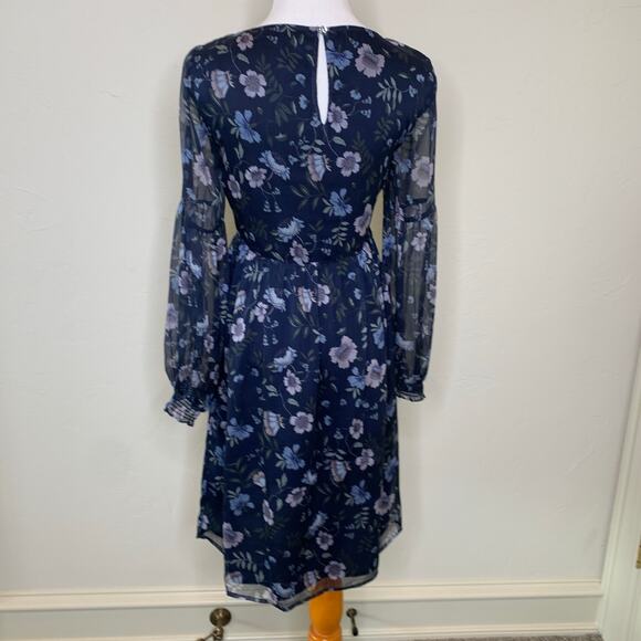 Cece Blue Floral Chiffon Dress Sz Small NWOT - Picture 2 of 11